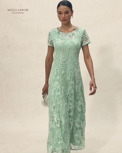 Rosette Lace A-Line Gown with Sequin Embellishment