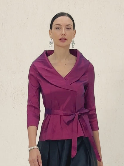 Chemisier en taffetas extensible à manches 3/4 avec lien à la taille