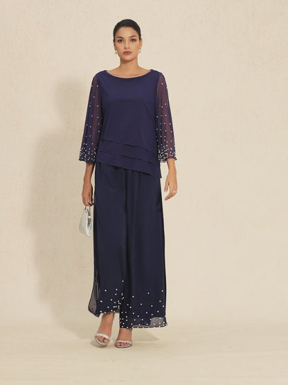 Beaded Layered Mesh Blouse