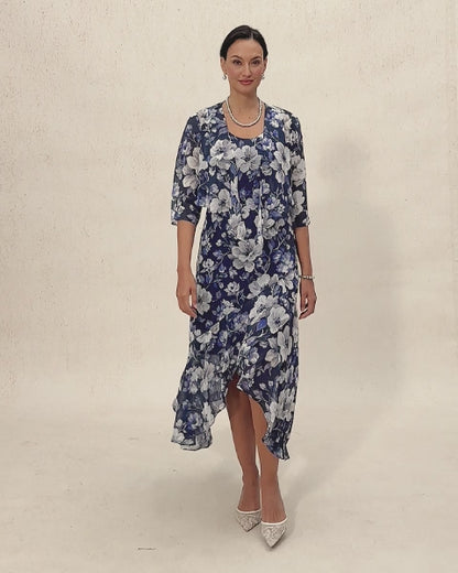Sleeveless Floral Chiffon High Low Dress