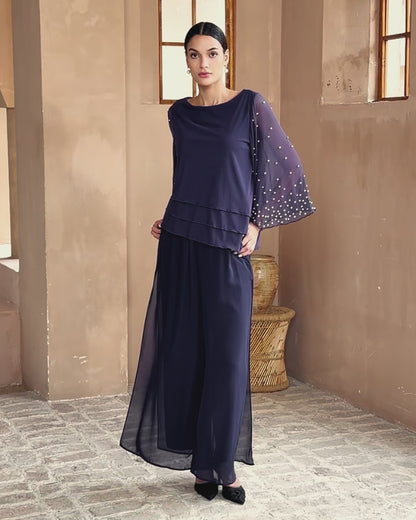 Beaded Layered Mesh Elegant Tops