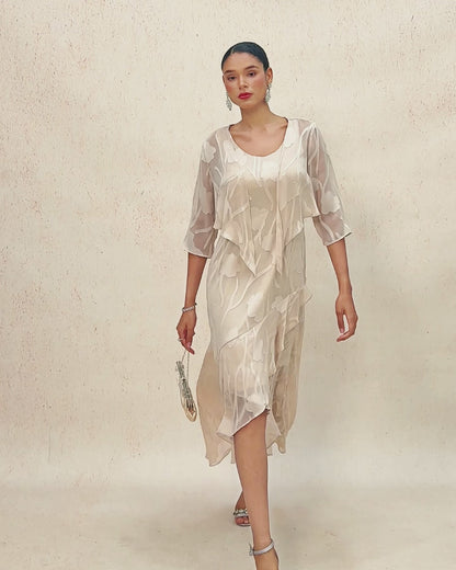 Floral Chiffon Sleeveless Evening Gown with Asymmetrical Hem