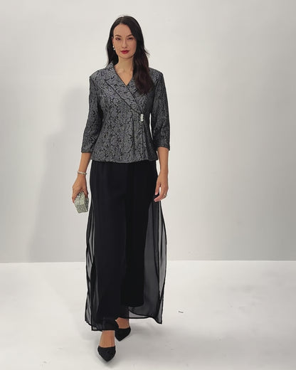 Lace Zipper Metallic Blouse