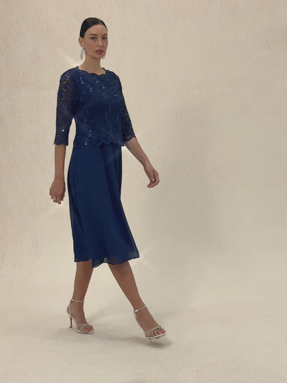 Elegant Lace and Chiffon Tea-Length Dress