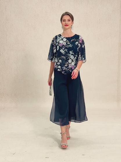 Floral Chiffon Top with Layered Hem