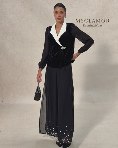 Pearl-embellished Wide Leg Pants