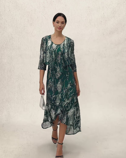 Sleeveless A-Line Maxi Dress with Mesh Sequin