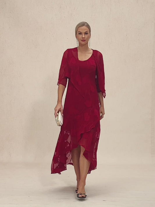 Floral Chiffon Evening Gown with Asymmetrical Hem