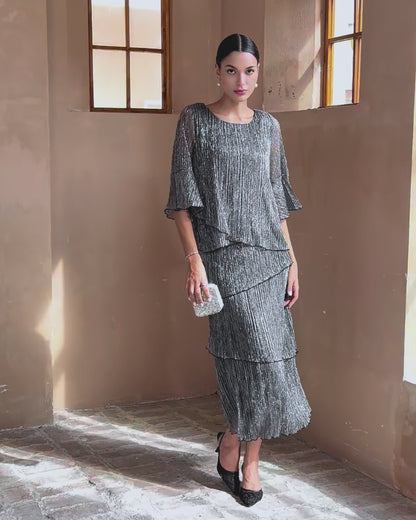Blusa stratificata plissettata metallizzata