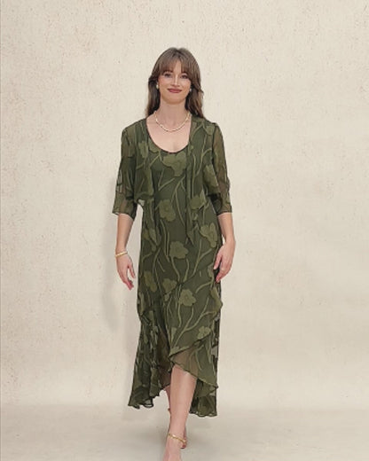 Floral Chiffon Sleeveless Evening Gown with Asymmetrical Hem