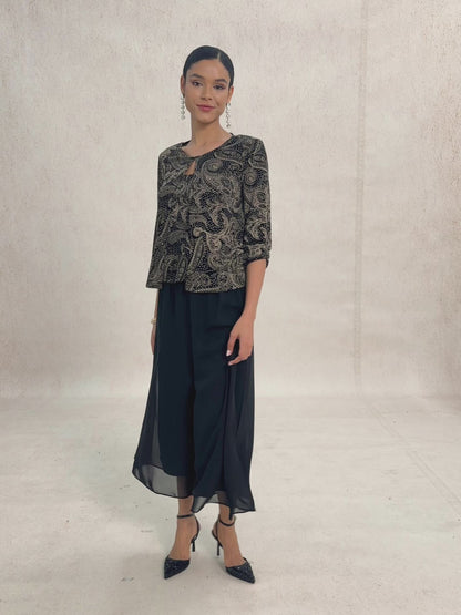 Paisley Knit Top with Subtle Sequin Detail