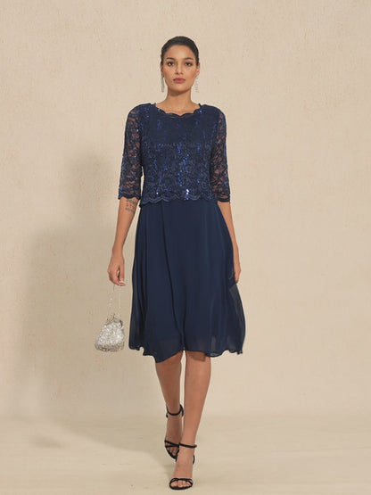 Robe élégante en dentelle et mousseline de soie, longueur thé