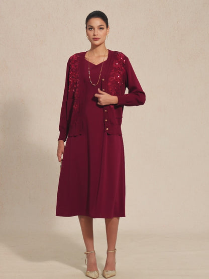 Cardigan in maglia con paillettes a rosetta 3D