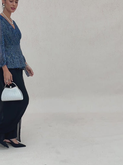 Metallic Pleated Chiffon Evening Wrap Top