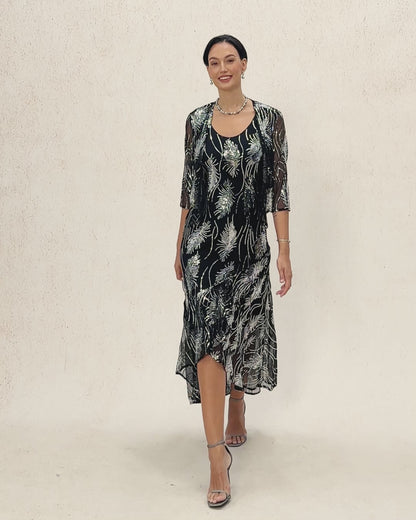 Sleeveless A-Line Maxi Dress with Mesh Sequin