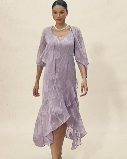 Floral Chiffon Sleeveless Evening Gown with Asymmetrical Hem