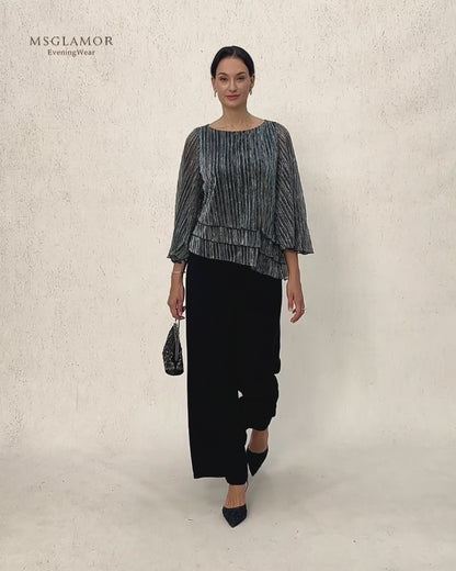 Mid-Rise Elastic Waist Wide-Leg Pants with Pockets