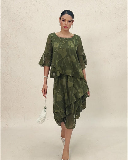 Floral Chiffon Midi Skirt