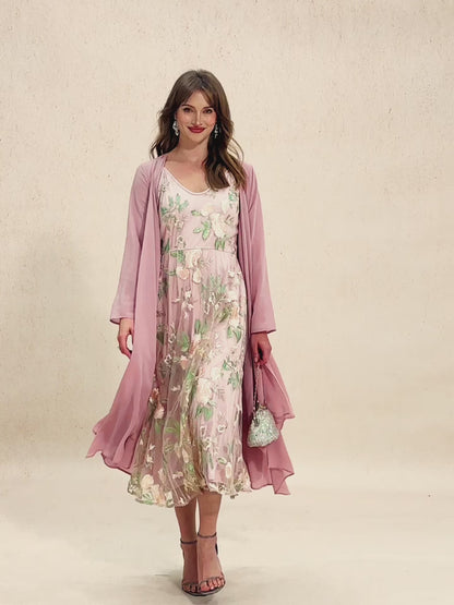 刺繡蕾絲雪紡連衣裙套裝