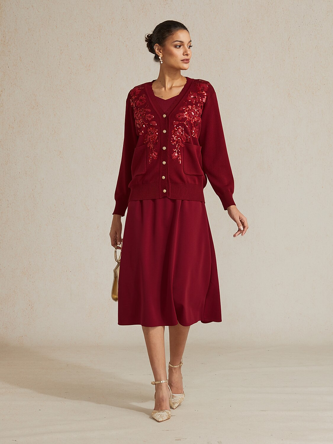 3D Rosette Sequin Knit Cardigan