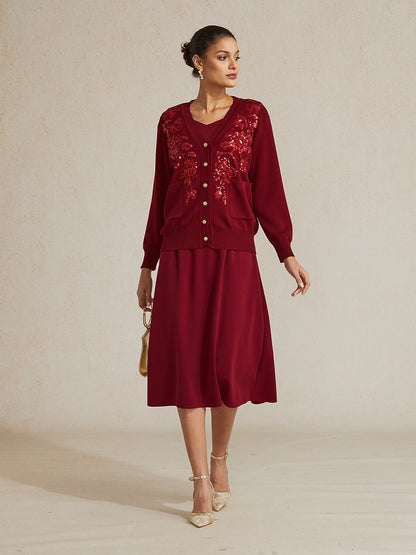 3D Rosette Sequin Knit Cardigan