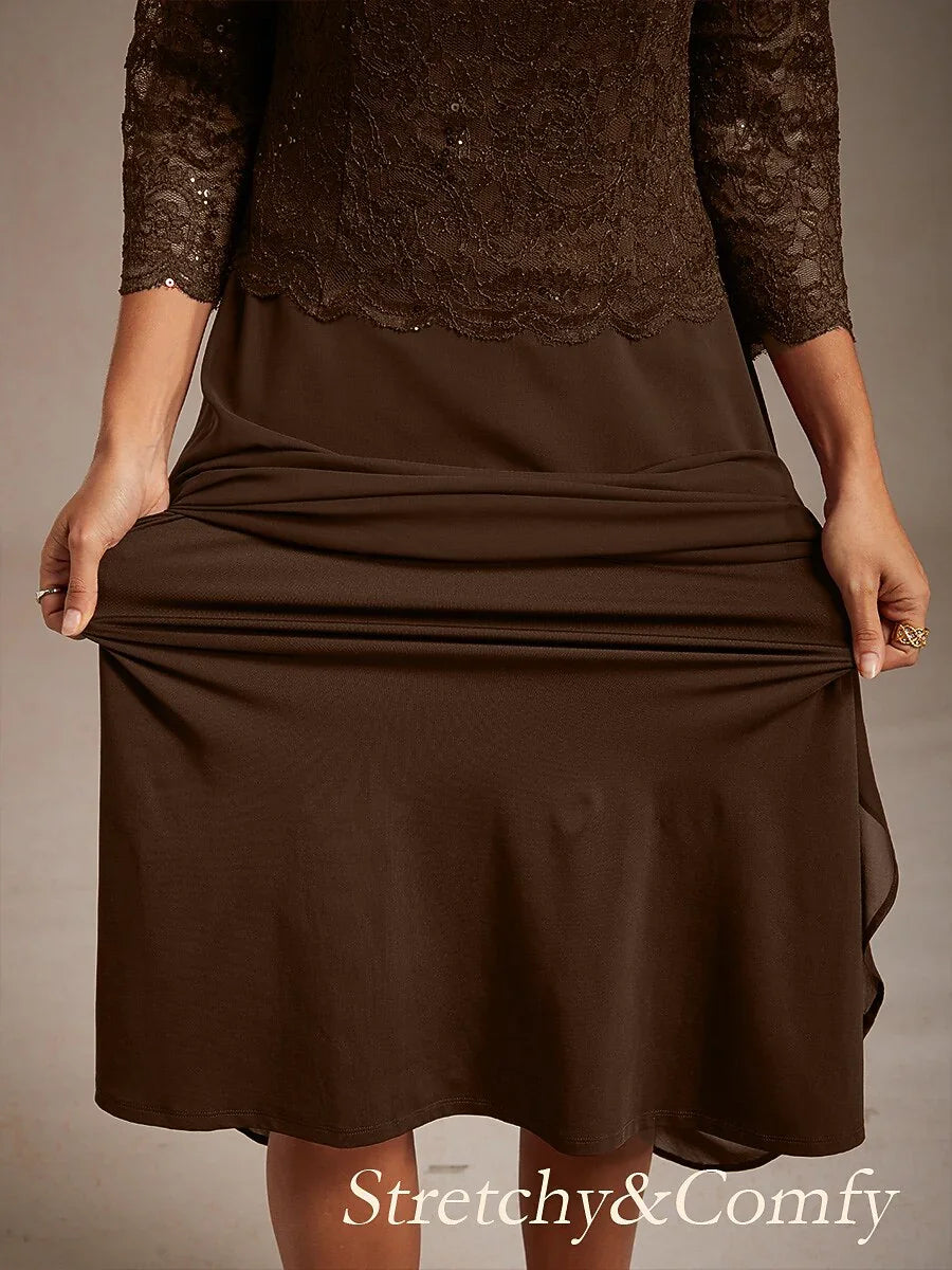 Elegantes knielanges Kleid aus Spitze und Chiffon