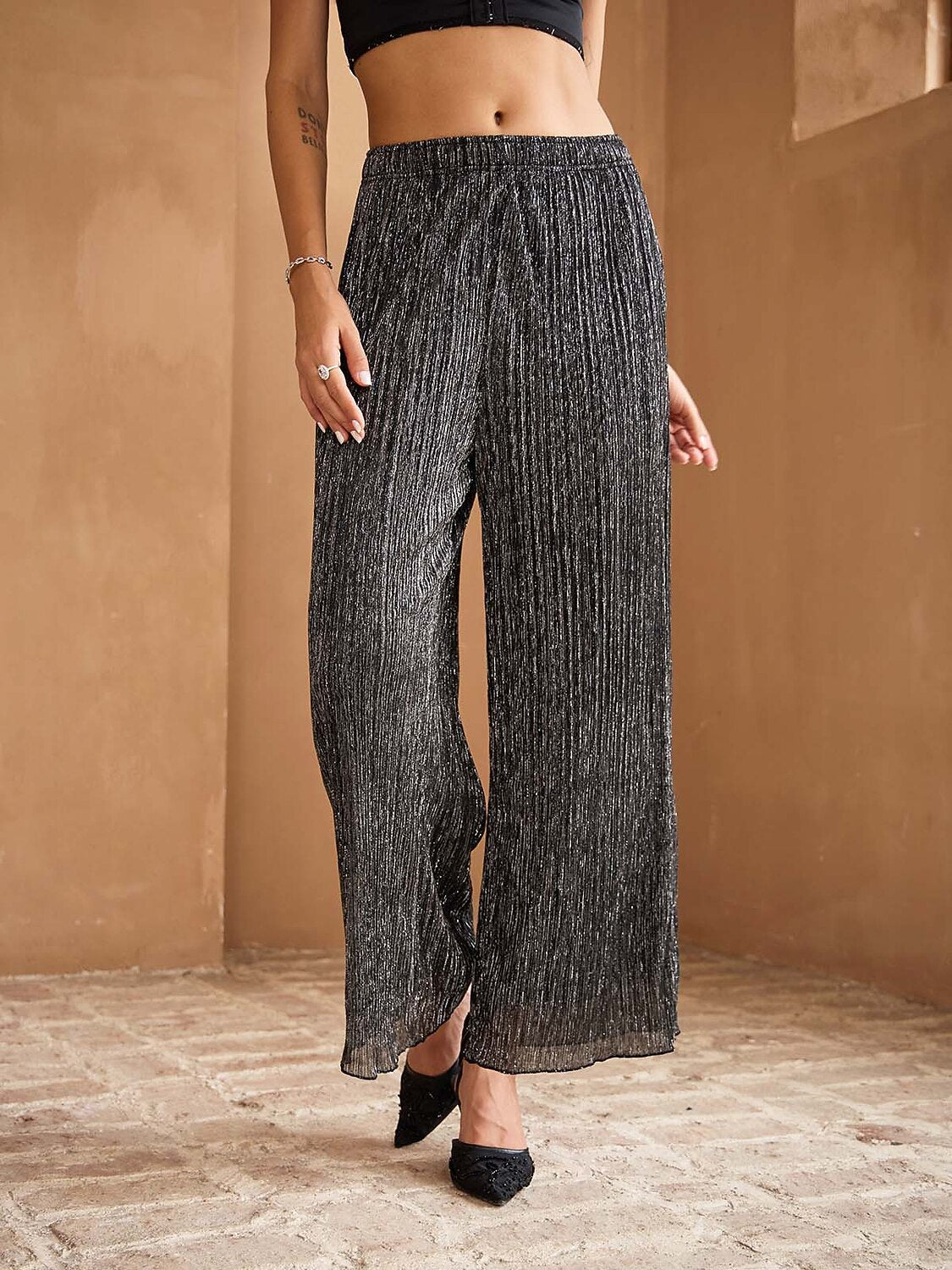 Wide Straight-Leg Chiffon Pants