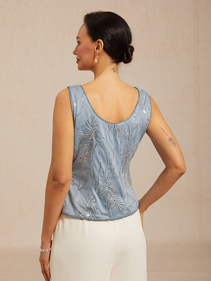 Elegant Mandarin Collar Sequin Twinset