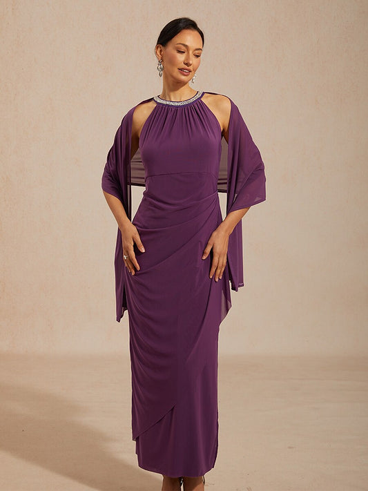 Elegant Beaded Halter Maxi Dress with Ruffle Detail