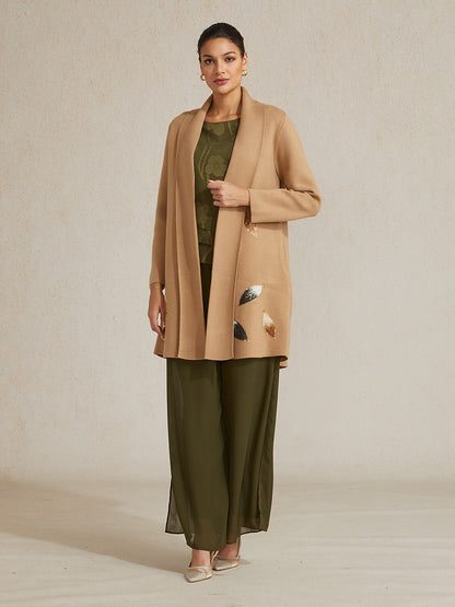Long Embellished Leaf Cardigan