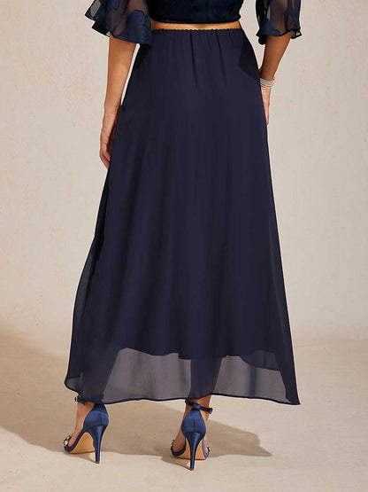High-Low Overlay Chiffon Skirt with Lining