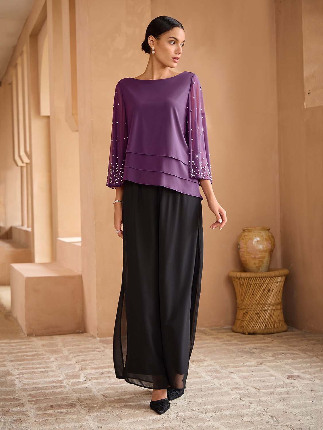 Beaded Layered Mesh Elegant Tops