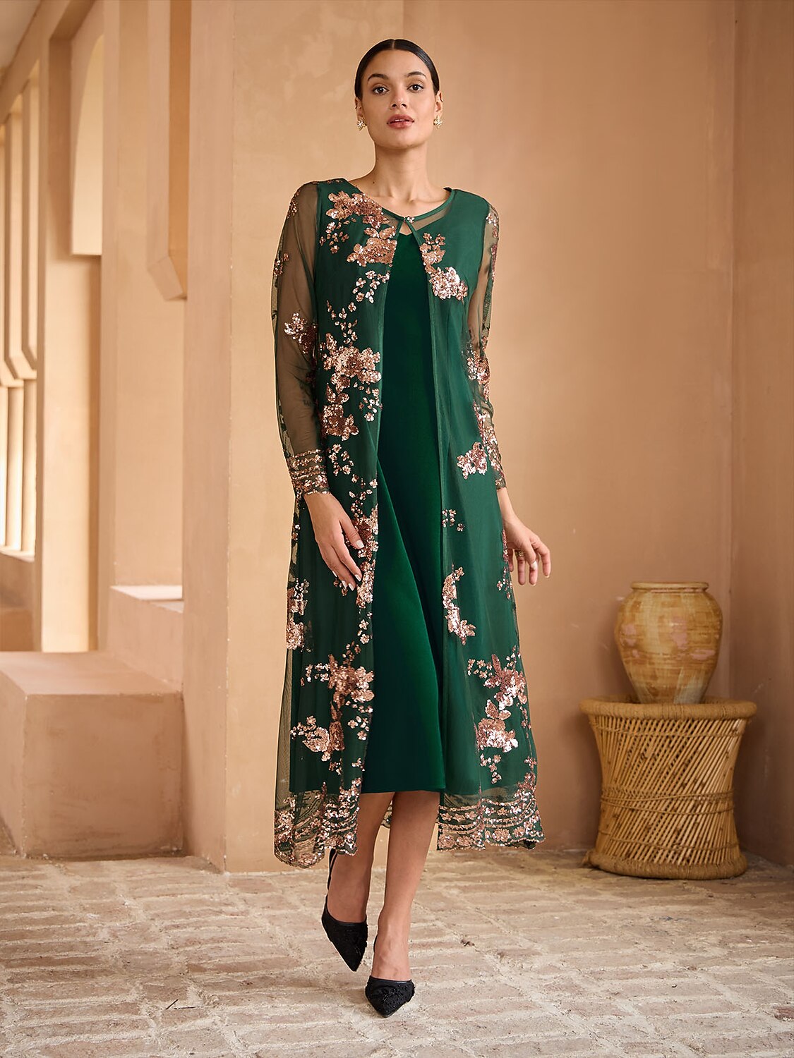 Long Sequin Embroidered Jacket