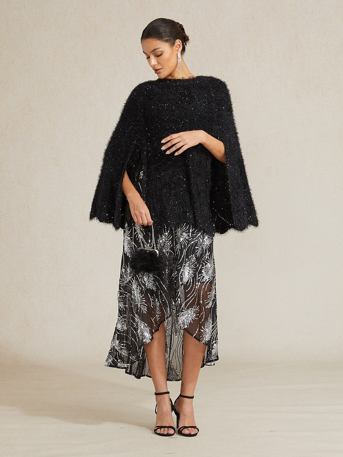 Sequin Knit Poncho Sweater