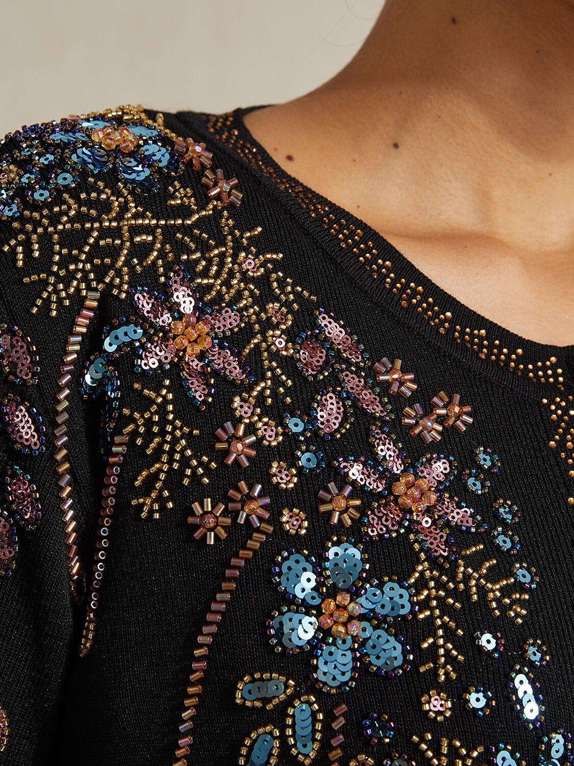 Ethnic Floral Rhinestone Knit Jacket