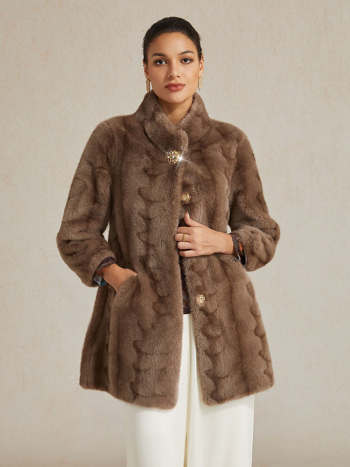 Faux Fur Button Front Coat