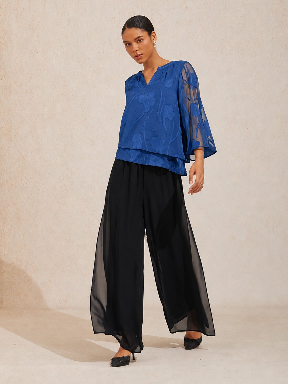 Notched Neck Floral Tops