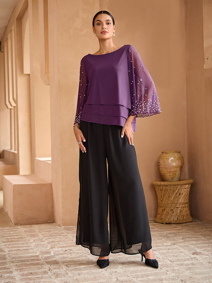 Beaded Layered Mesh Elegant Tops