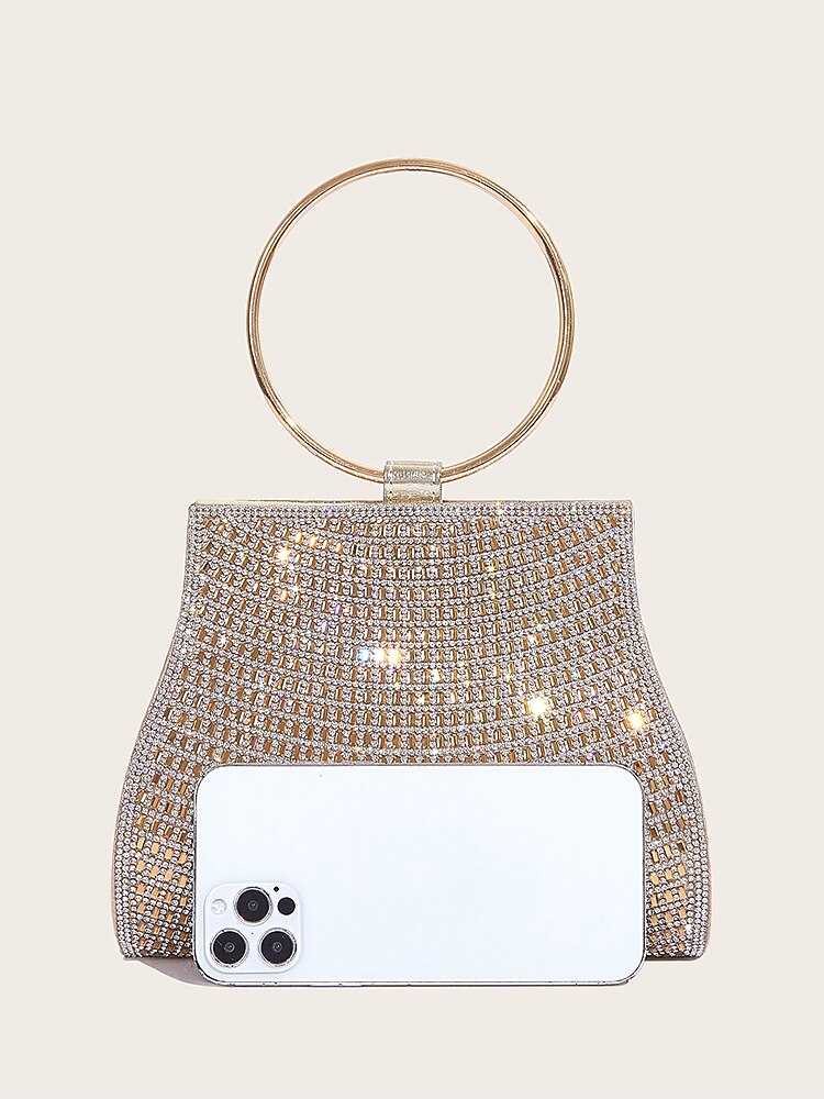 Pochette En Cristal À Poignée Anneau Doré C Sac Élégant
