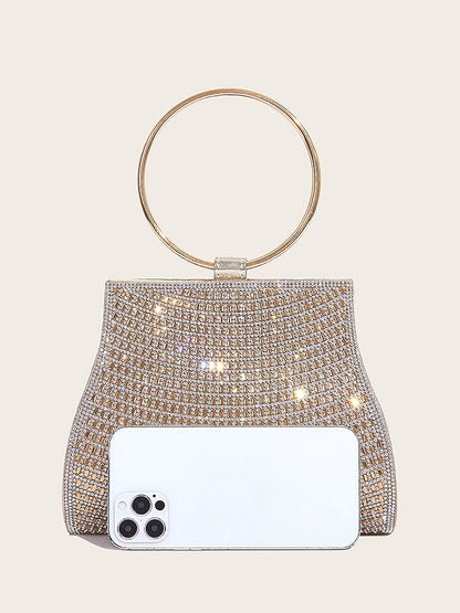 Pochette En Cristal À Poignée Anneau Doré C Sac Élégant