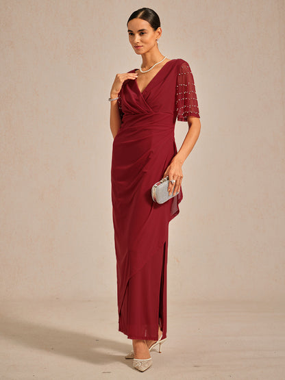 Elegant Formal Dress with Embellished Flutter Sleeves