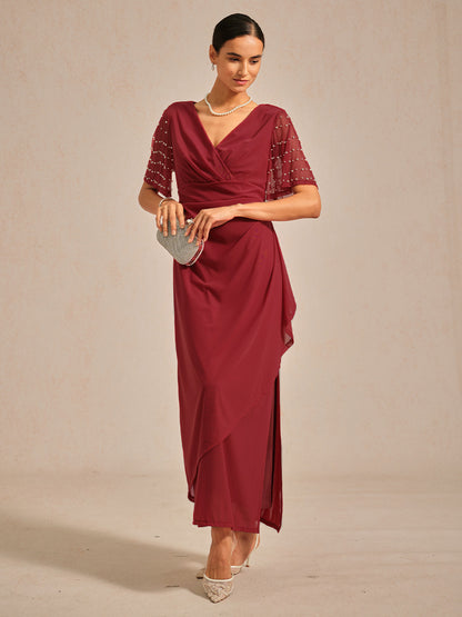 Elegant Formal Dress with Embellished Flutter Sleeves