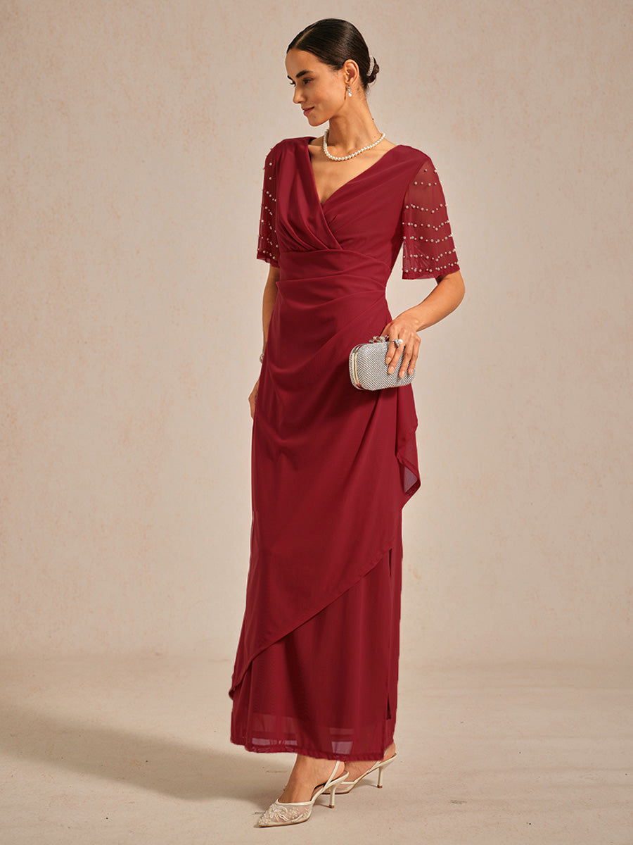 Elegant Formal Dress with Embellished Flutter Sleeves