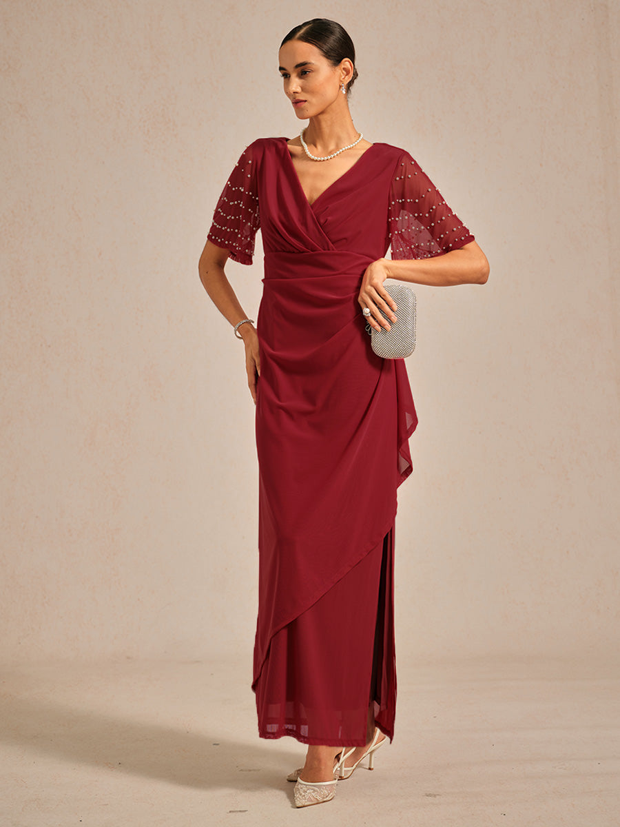 Elegant Formal Dress with Embellished Flutter Sleeves