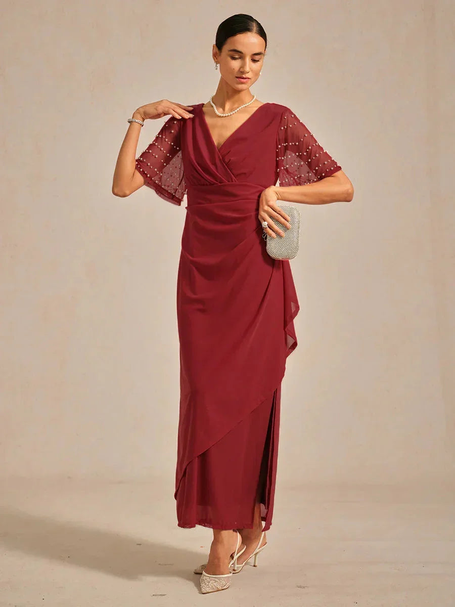 Elegant Formal Dress with Embellished Flutter Sleeves