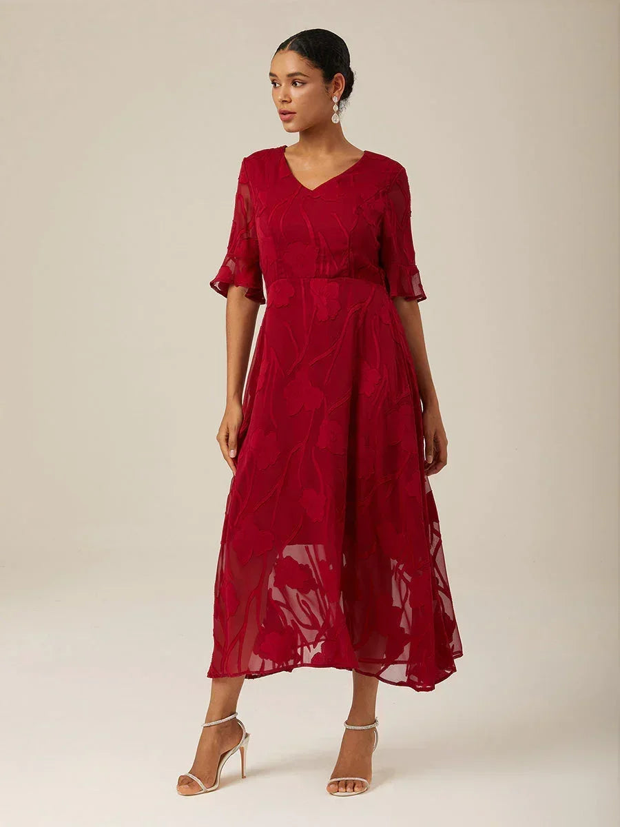 Ruffle Flutter Lace Midi Dress