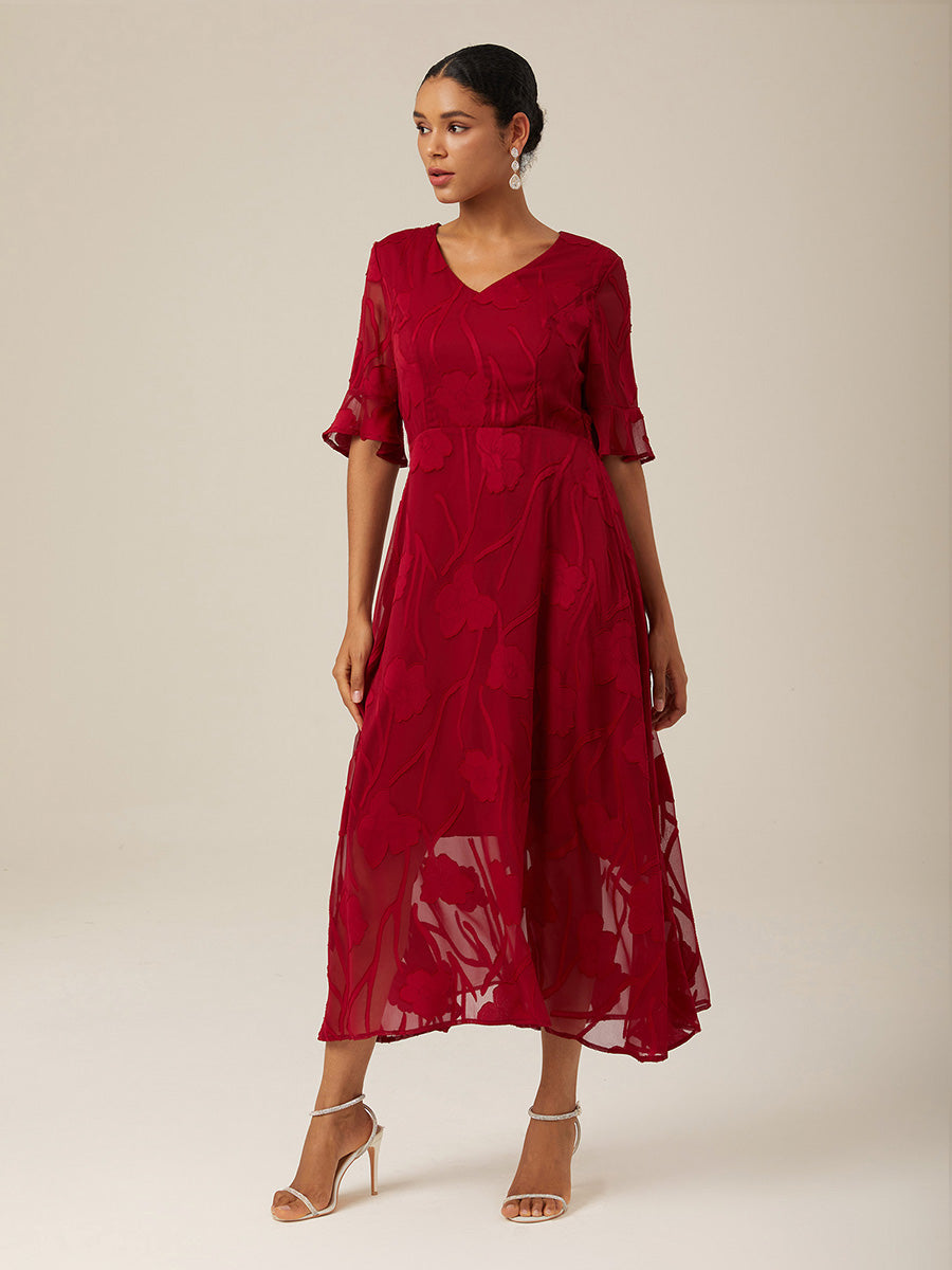 Ruffle Flutter Lace Maxi Dress