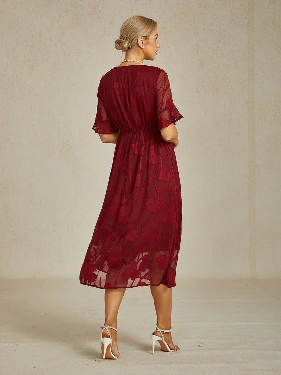 Ruffle Flutter Lace Midi Dress