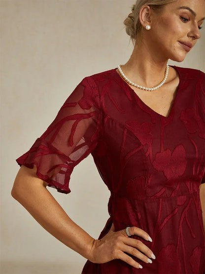 Ruffle Flutter Lace Midi Dress