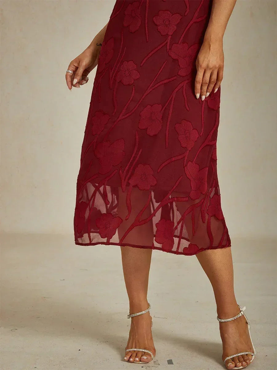 Ruffle Flutter Lace Midi Dress
